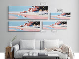 Pink Sands, Beach Art, Coastal Print, Framed Canvas Print, Ocean Wall Art, Soft Pastel Landscape, Minimalist Beach Decor, Living Room Art