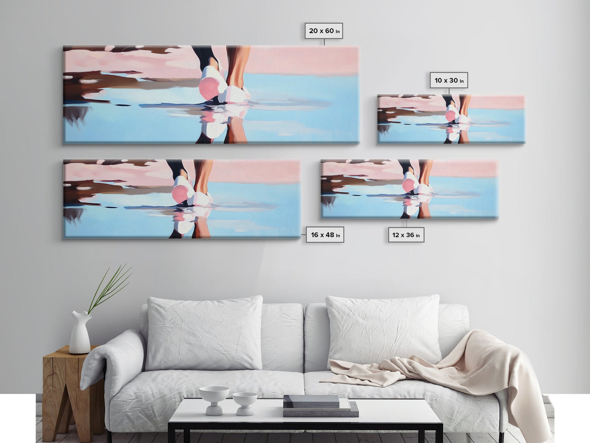 Water Walk, Reflection Art, Modern Coastal, Canvas Print, Beach Aesthetic Wall Art, Minimalist Water Painting, Soft Pastel Seaside Art