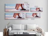 Romantic Beach, Ocean Waves, Coastal Painting, Minimalist Seascape, Pastel Sand Art, Nautical Wall Decor, Bedroom Art, Framed Canvas Print