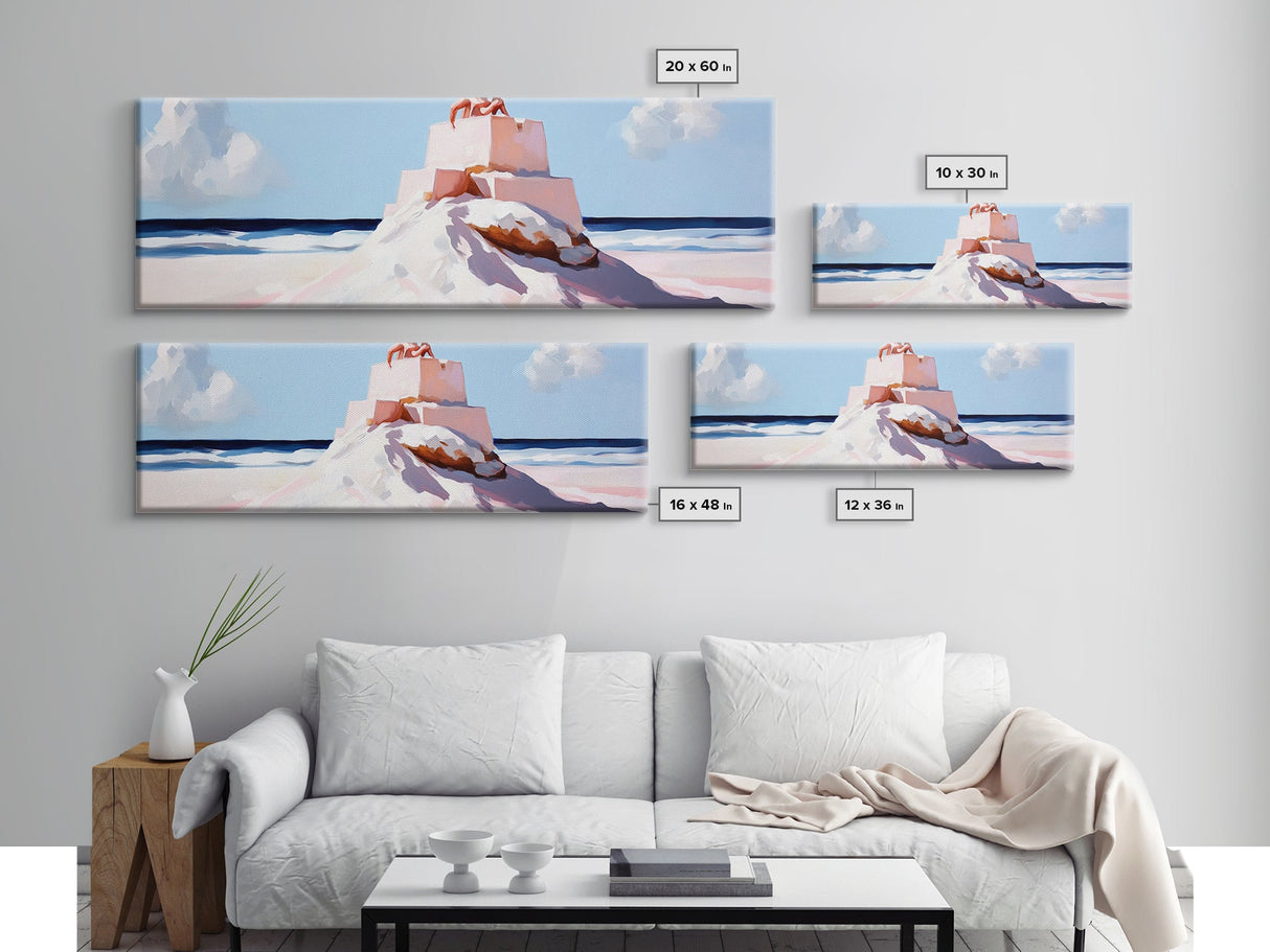Sandcastle Art, Coastal Painting, Nautical Wall Decor, Beach House Art, Seascape Print, Pastel Tones, Kids Room Art, Framed Canvas Print