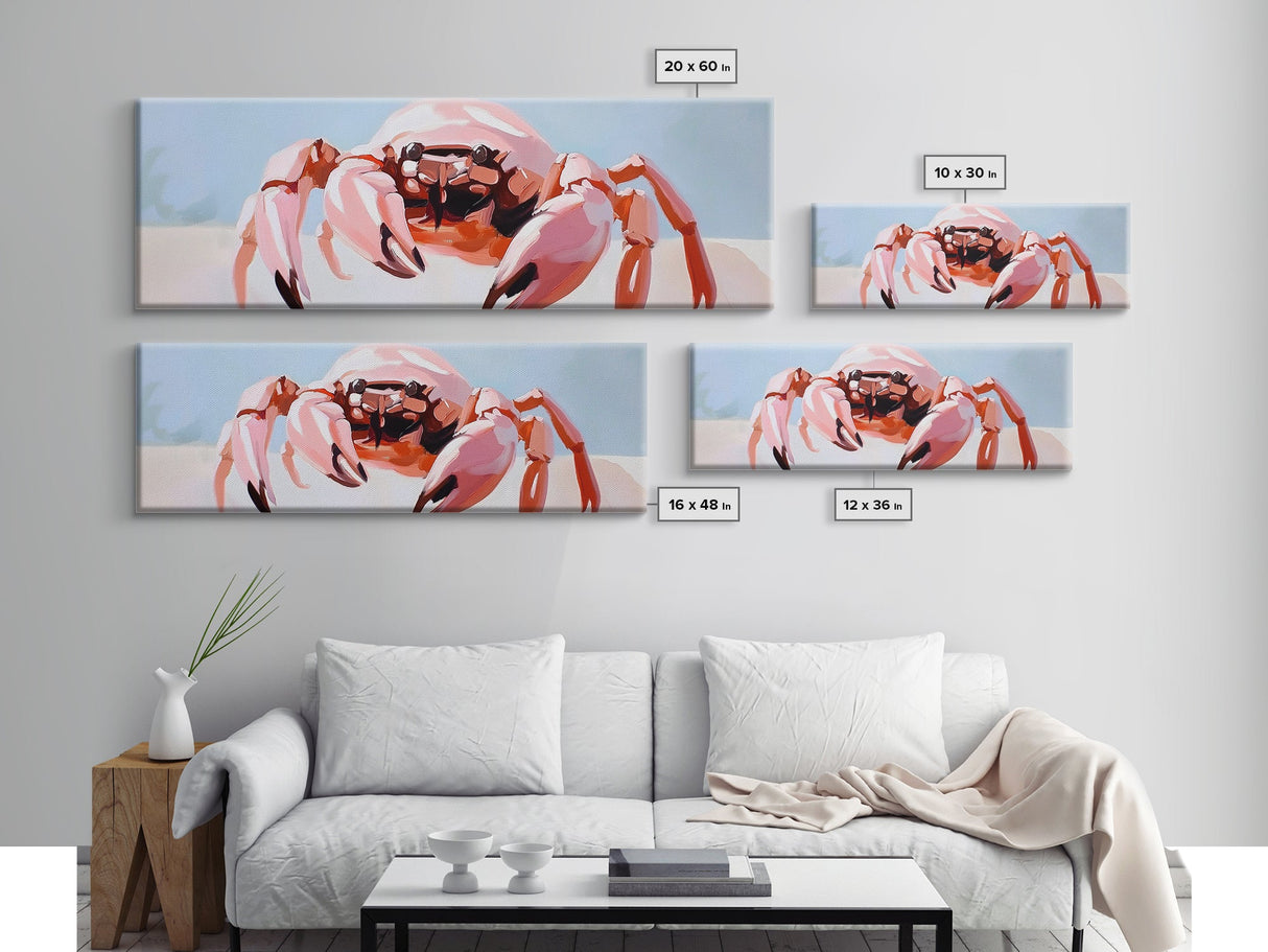 Pink Crab, Coastal Art, Beach House Decor, Nautical Wall Art, Ocean Theme, Framed Canvas Print, Living Room Wall Art, Modern Beach Art