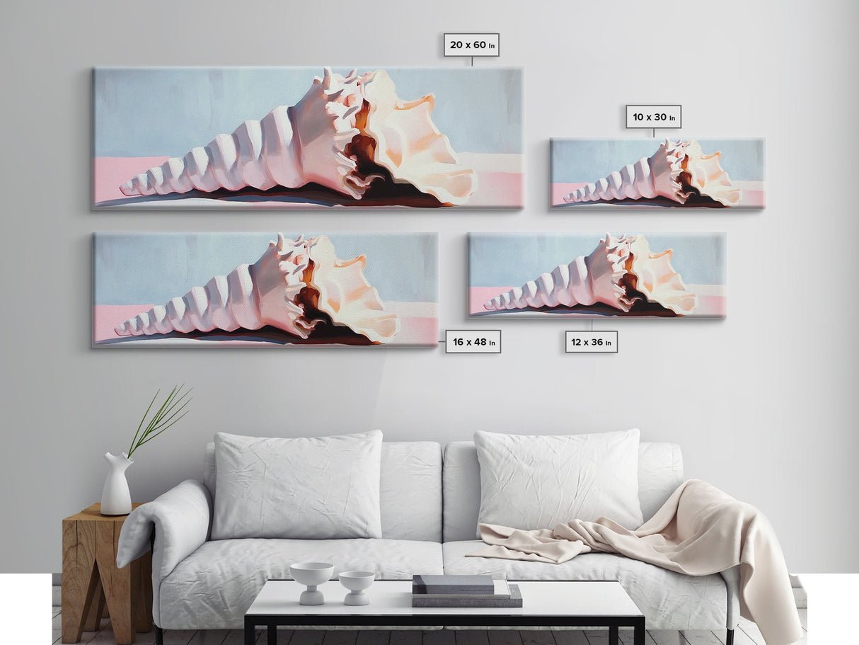 Seashell, Coastal Decor, Ocean Art, Beach House Aesthetic, Nautical Wall Art, Framed Canvas Print, Bathroom Wall Art, Sea Shell Painting