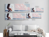 Beach Walk, Ocean Breeze, Pastel Sky, Dreamy Coastal Art, Soft Feminine Aesthetic, Framed Canvas Print, Bedroom Wall Art, Minimalist Decor