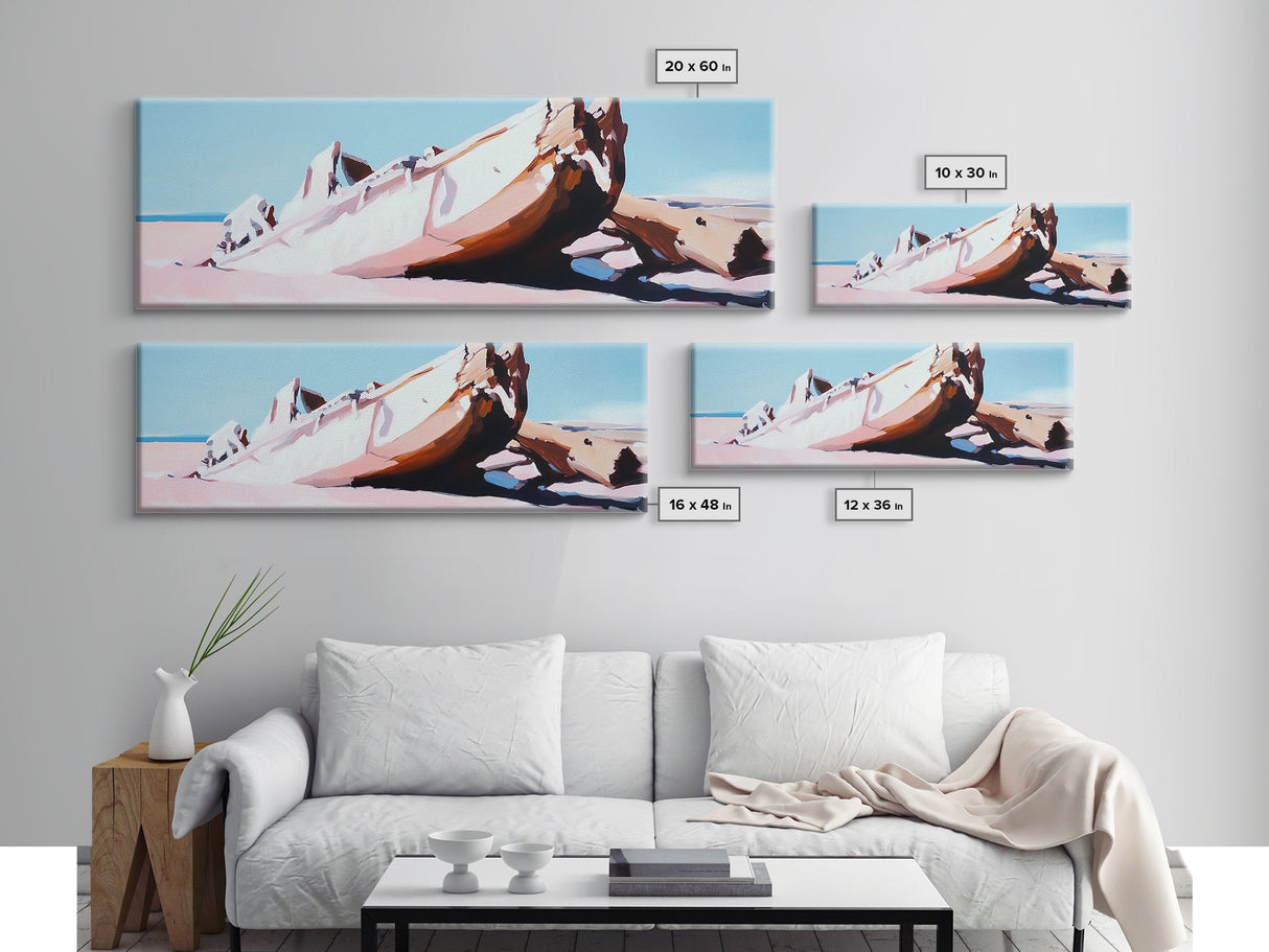 Shipwreck, Abandoned Boat, Nautical Art, Framed Canvas Print, Coastal Wall Art, Rustic Decor, Minimalist Print, Living Room Art