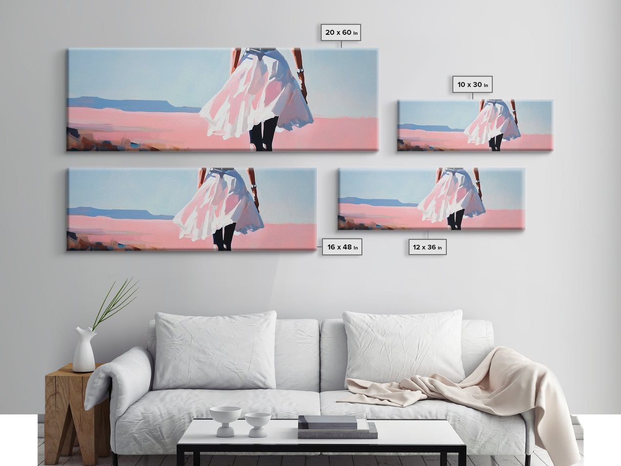 Flowing Dress, Beach Walk, Pastel Aesthetic, Dreamy Art, Canvas Print, Bedroom Wall Art, Feminine Home Decor, Soft Colors