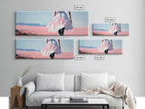 Flowing Dress, Beach Walk, Pastel Aesthetic, Dreamy Art, Canvas Print, Bedroom Wall Art, Feminine Home Decor, Soft Colors