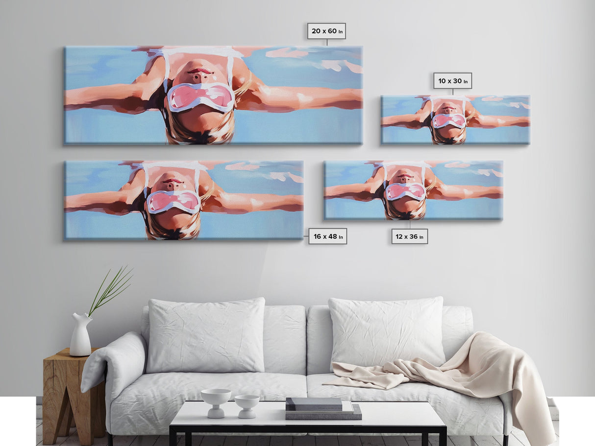 Floating Relaxation, Summer Bliss, Poolside Calm, Leisure Vibes, Framed Canvas Print, Boho Wall Art, Modern Bedroom Decor, Gift Idea