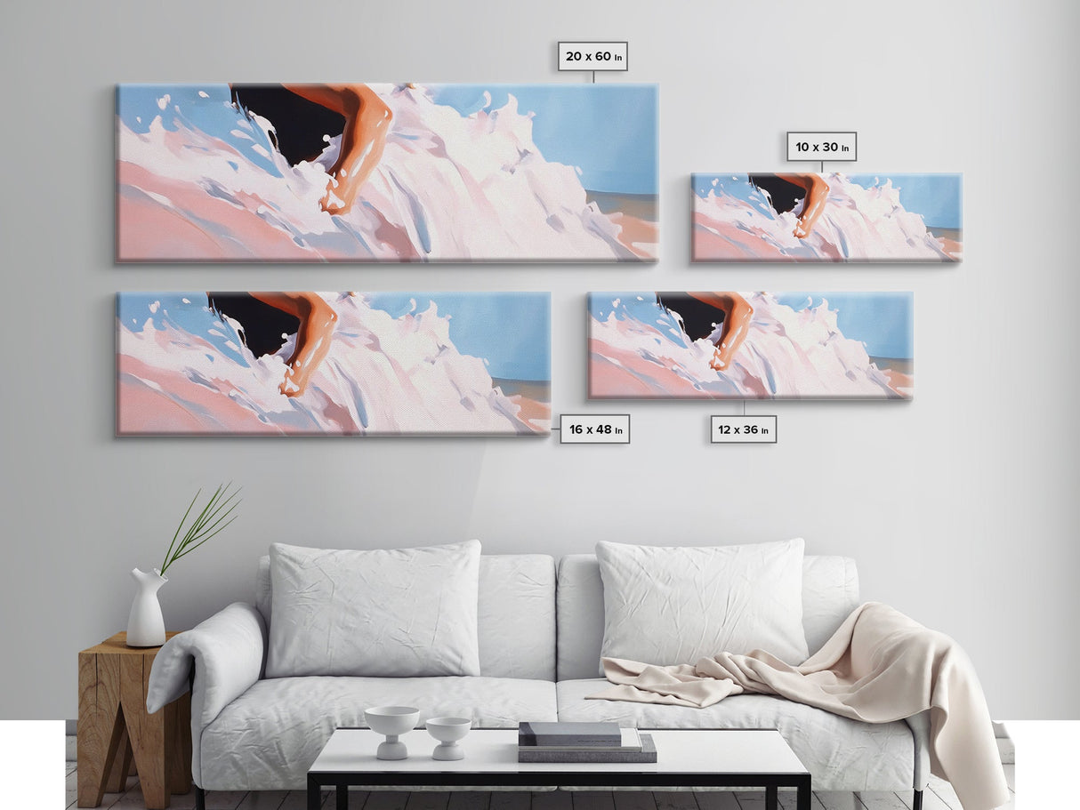 Abstract Ocean Waves, Coastal Wall Art, Beach Aesthetic, Pastel Seascape, Large Canvas Print, Minimalist Art, Living Room Decor