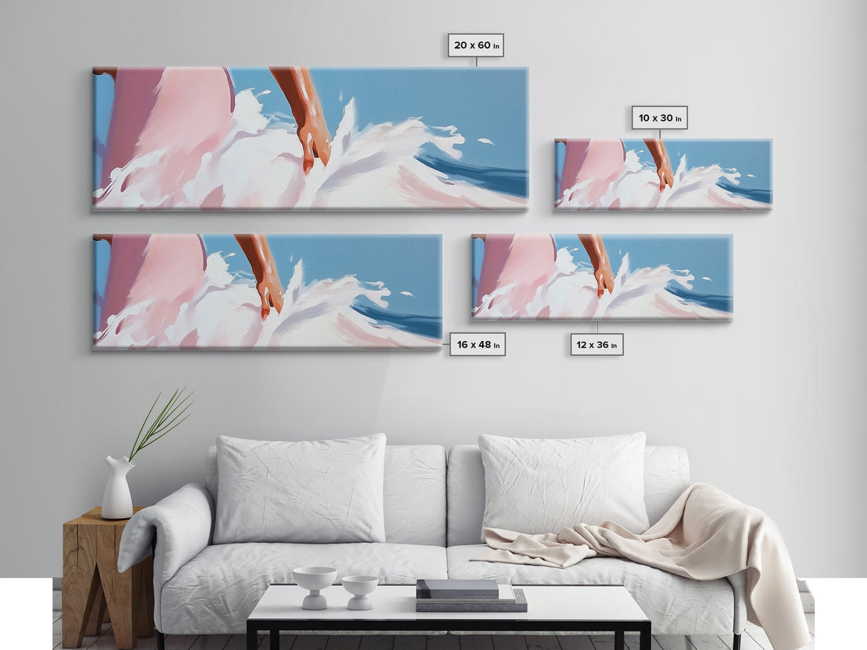 Surfer Wave Art, Coastal Water Print, Abstract Beach Painting, Modern Ocean Aesthetic, Large Canvas Print, Living Room Wall Decor