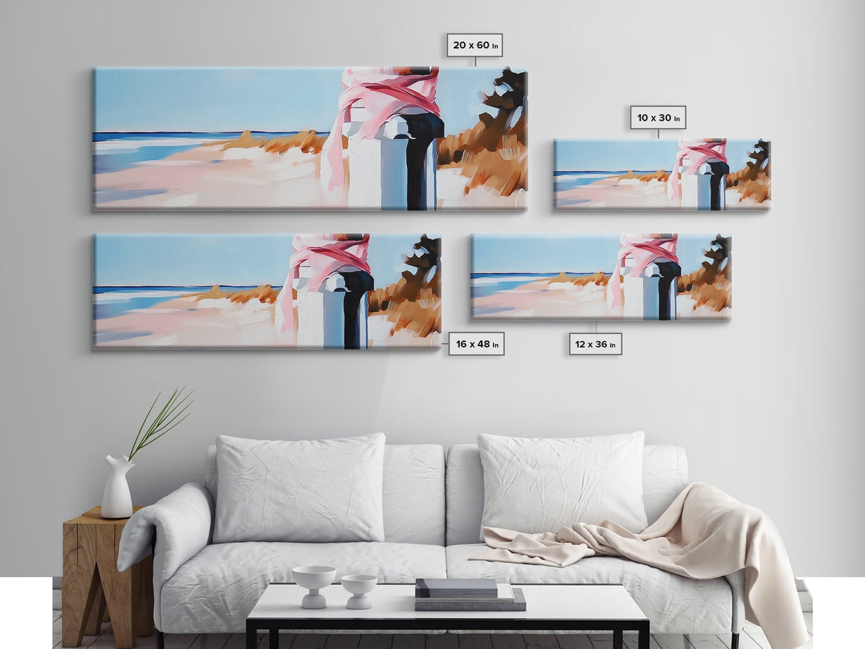Coastal Fence Art, Beach Landscape Print, Pastel Ocean Painting, Minimalist Seaside Decor, Large Canvas Print, Modern Home Wall Art