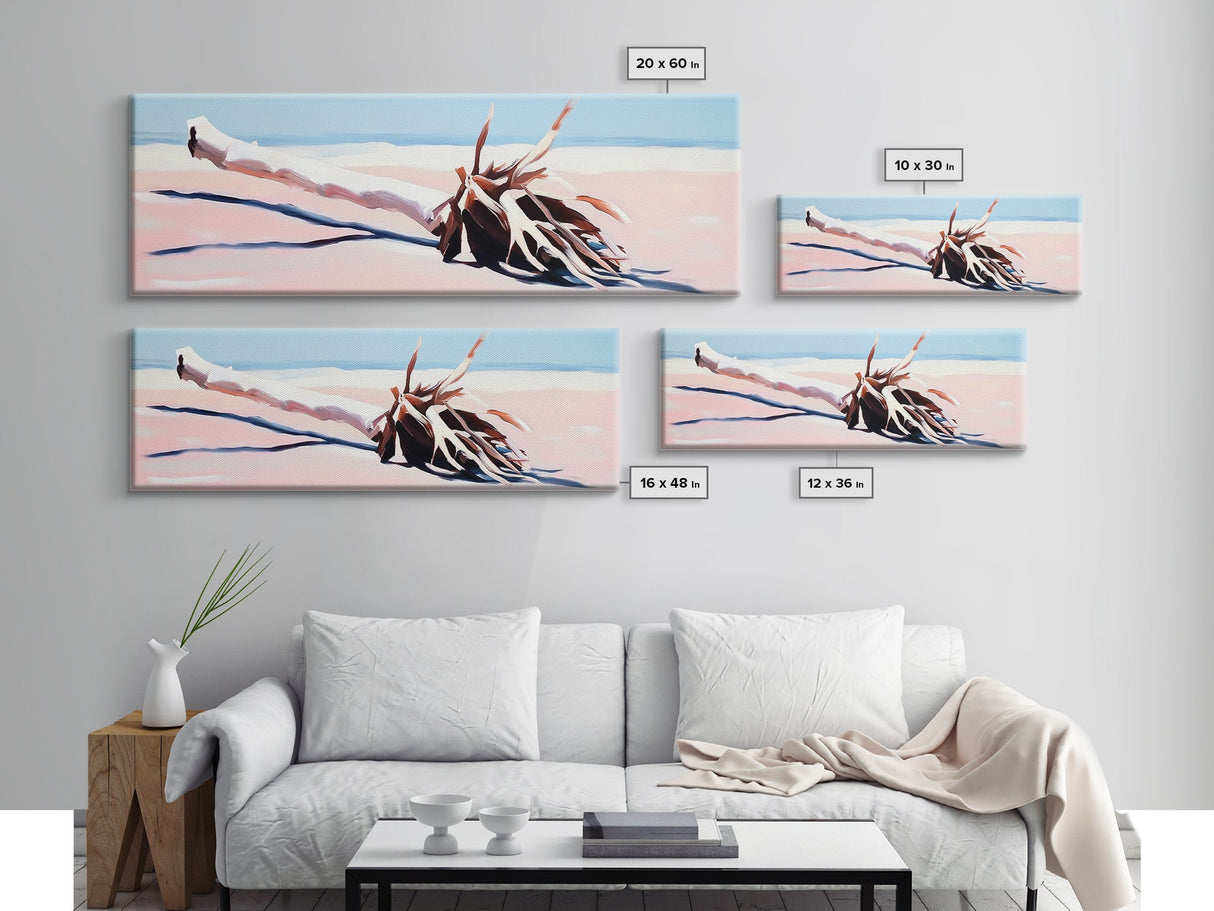 Fallen Palm, Driftwood Beach, Coastal Landscape, Framed Canvas Print, Ocean Art, Beach House Decor, Minimalist Nature Aesthetic