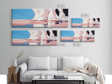 Ocean Reflection, Pink Waves, Abstract Seascape, Modern Coastal Art, Minimalist Decor, Framed Canvas Print, Living Room Wall Art