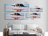Seated on Rock, Serene Beach, Pink Tones, Coastal Minimalism, Contemporary Decor, Canvas Print, Bedroom Wall Art, Boho Vibes