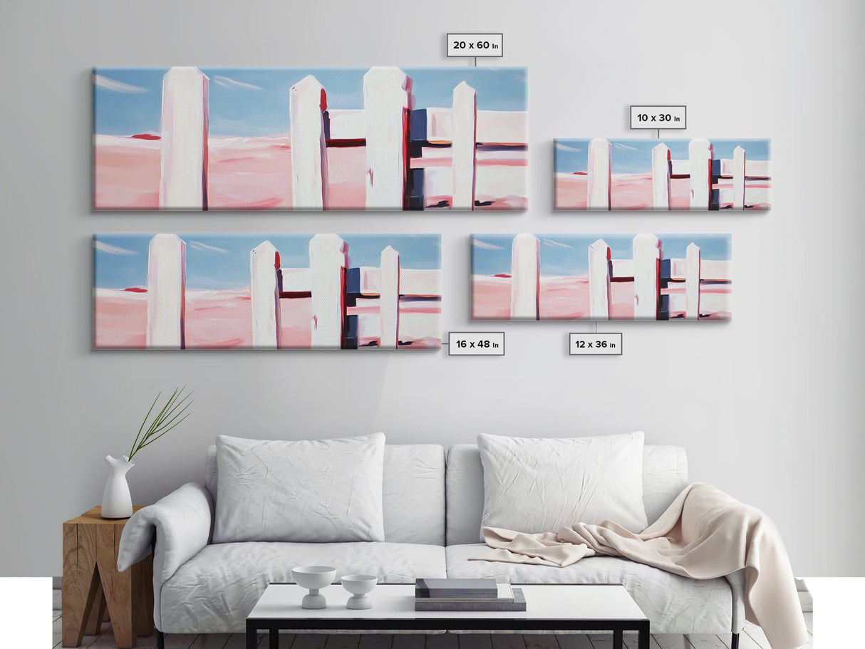 White Fence, Pastel Horizon, Modern Country Art, Minimalist Home Decor, Canvas Print, Farmhouse Wall Art, Soft Neutral Tones, Elegant Art