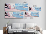 Pink Waves, Soft Beach Hues, Serene Seascape, Abstract Ocean, Framed Canvas Print, Minimalist Aesthetic, Bedroom Wall Art, Coastal Vibes