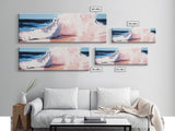 Ocean Wave, Coastal Splash, Beach House Wall Art, Framed Canvas Print, Serene Seascape, Blue Aesthetic, Nautical Home Decor