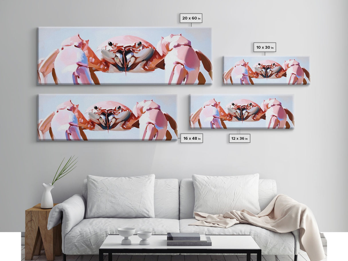 Pink Crab, Coastal Marine Art, Beach House Wall Decor, Framed Canvas Print, Nautical Aesthetic, Ocean Wildlife, Kitchen Wall Art