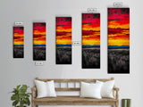 Fiery Sunset Painting, Dramatic Red Orange Sky, Bold Abstract Landscape, Framed Canvas Print, Modern Wall Decor, Living Room Art