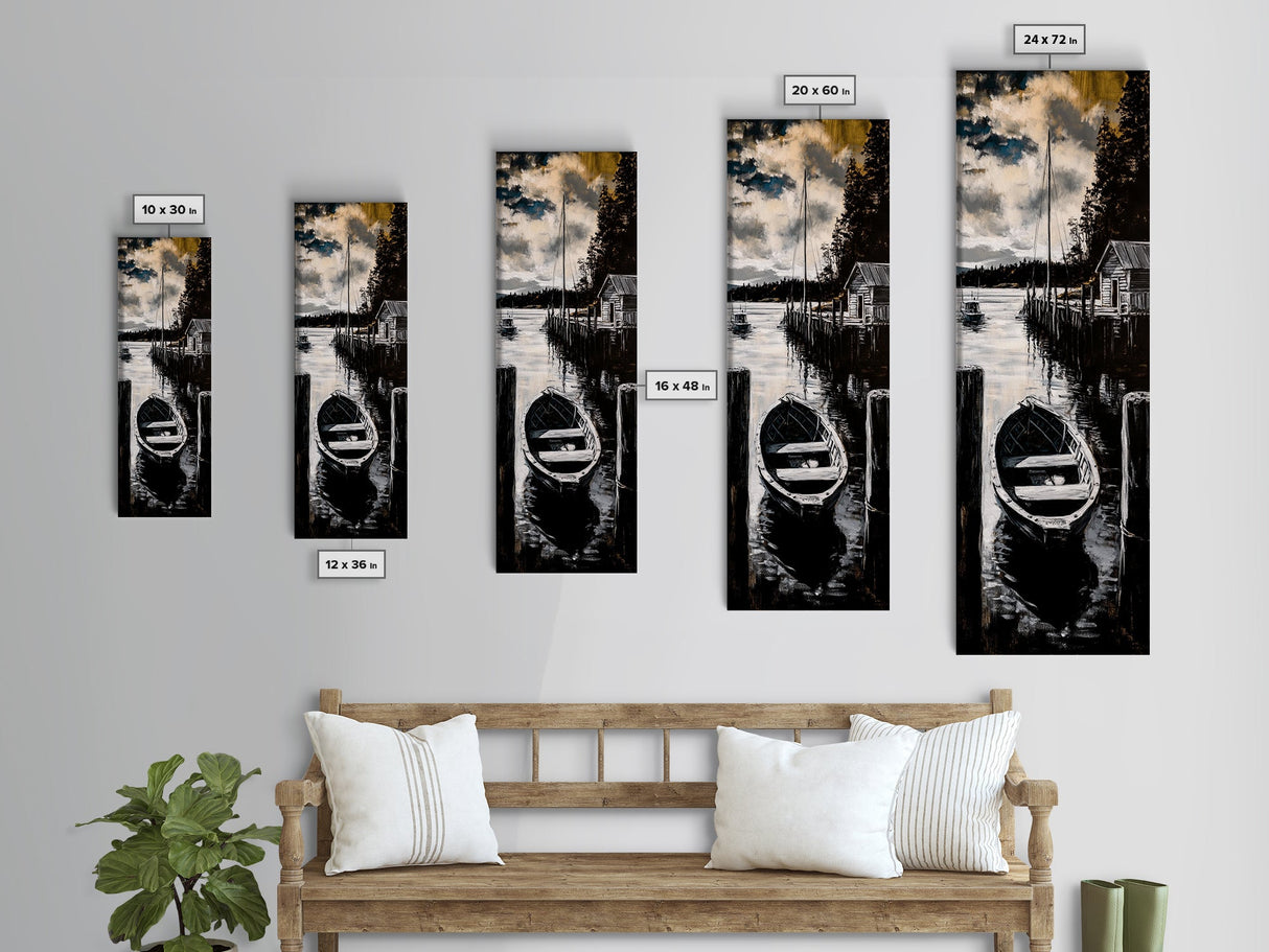 Rustic Dock, Lake House Art, Black and White Landscape, Canvas Print, Nautical Home Decor, Cabin Wall Art, Living Room Artwork