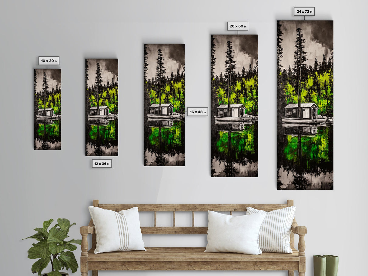 Forest Reflection, Cabin On Water, Tranquil Nature Scene, Woodsy Home Decor, Green Wall Art, Peaceful Landscape, Framed Canvas Print