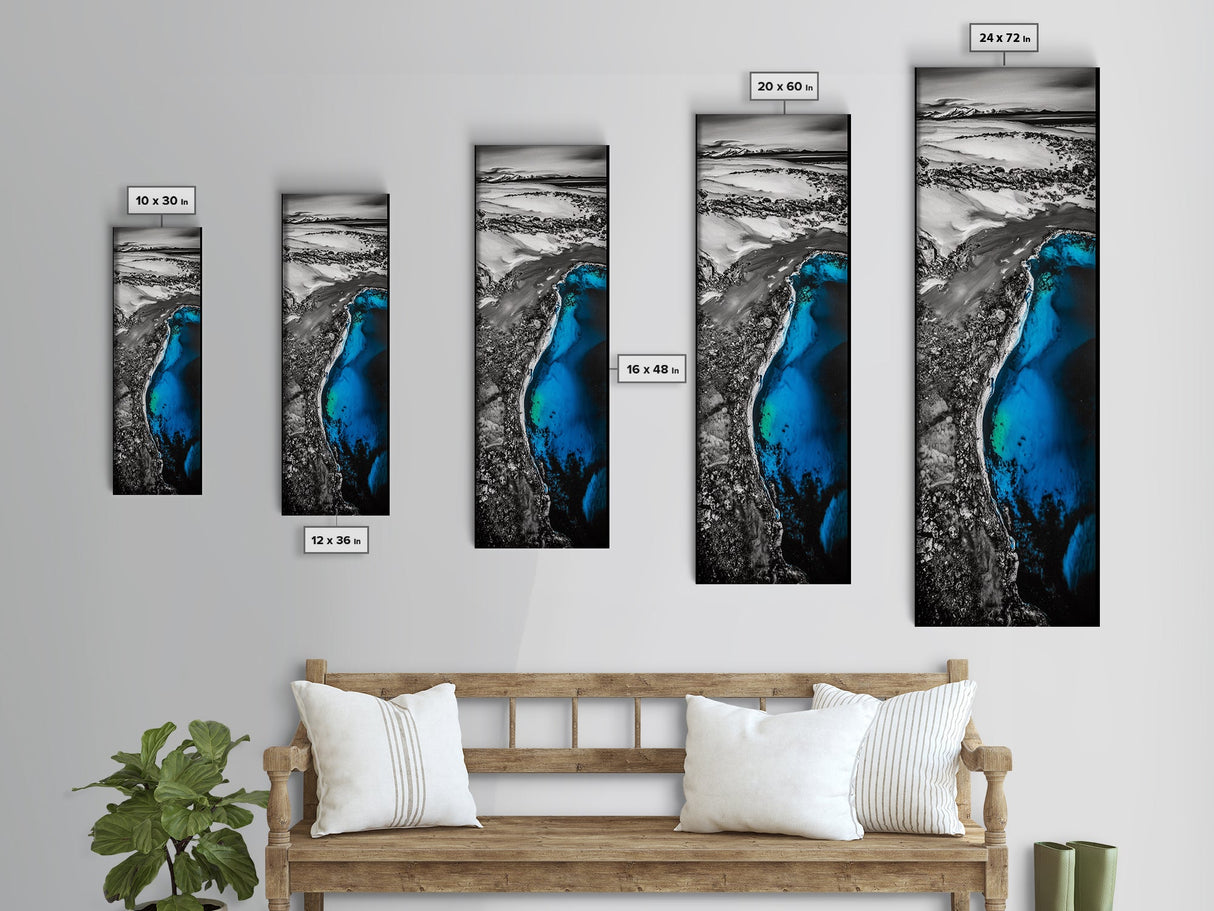 Glacier Lagoon, Arctic Blue Water, Winter Landscape, Iceberg Nature Art, Monochrome Minimalist, Bedroom Wall Art, Canvas Print