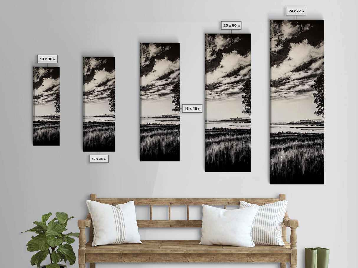 Black White, Misty Marsh, Monochrome Landscape, Minimalist Wall Art, Canvas Print, Modern Home Decor, Living Room Art, Nature Scene