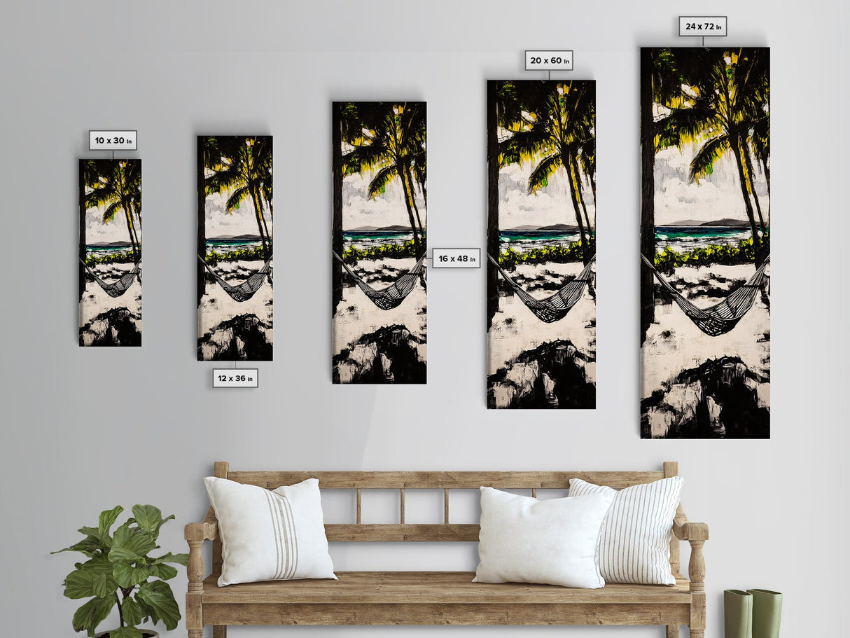 Hammock Beach View, Tropical Wall Art, Relaxing Coastal Scene, Boho Art, Canvas Print, Bedroom Decor, Palm Tree Art, Tranquil Vibes