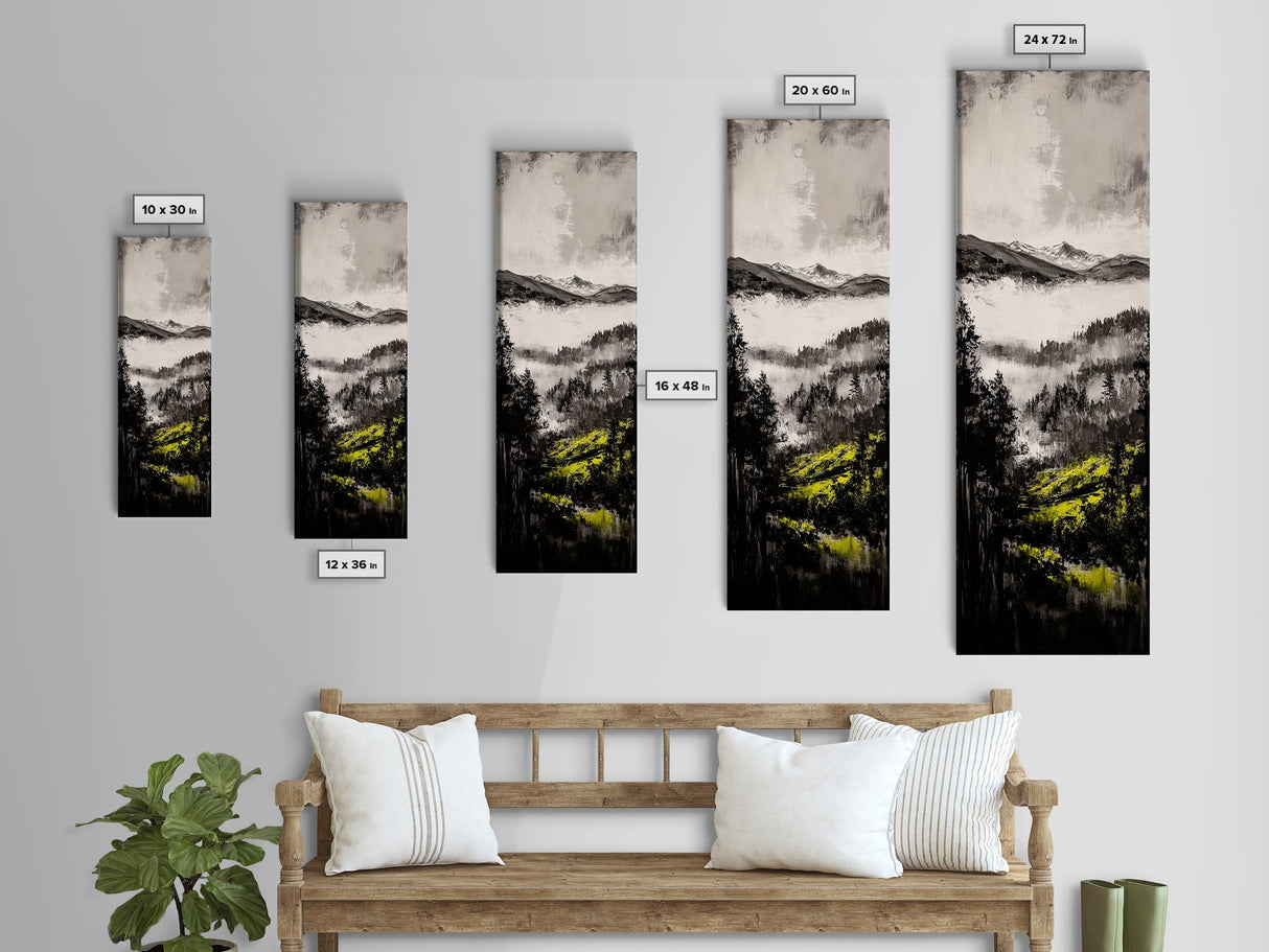 Misty Peaks, Mountain View, Landscape Art, Wilderness Wall Art, Framed Canvas Print, Cabin Decor, Outdoor Enthusiast Gift, Nature Scene