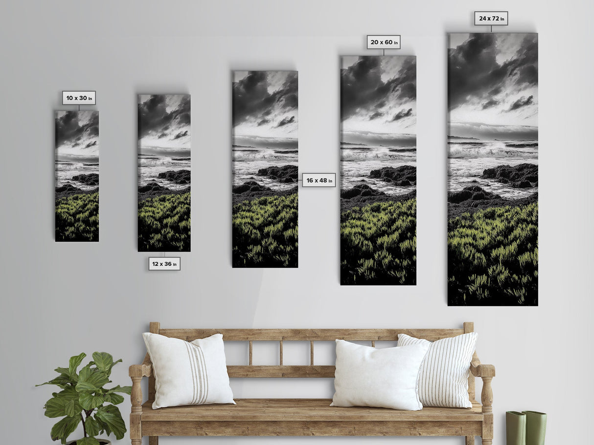 Stormy Waves, Ocean Scene, Framed Canvas Print, Dramatic Seascape, Coastal Wall Art, Black and White Ocean Art, Nautical Decor, Office Art