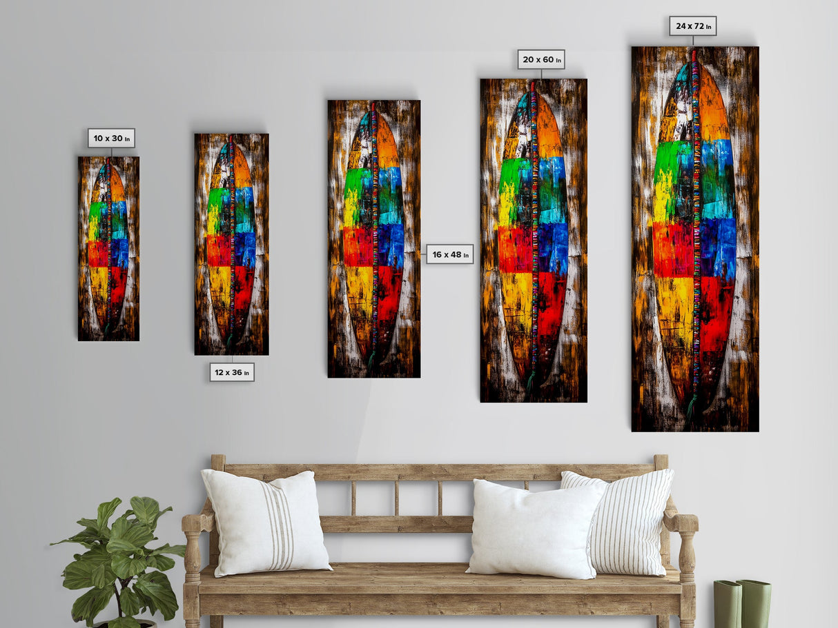 Abstract Surfboard, Vibrant Beach Art, Boho Wall Decor, Coastal Home, Surf Culture, Canvas Print, Living Room, Colorful Statement