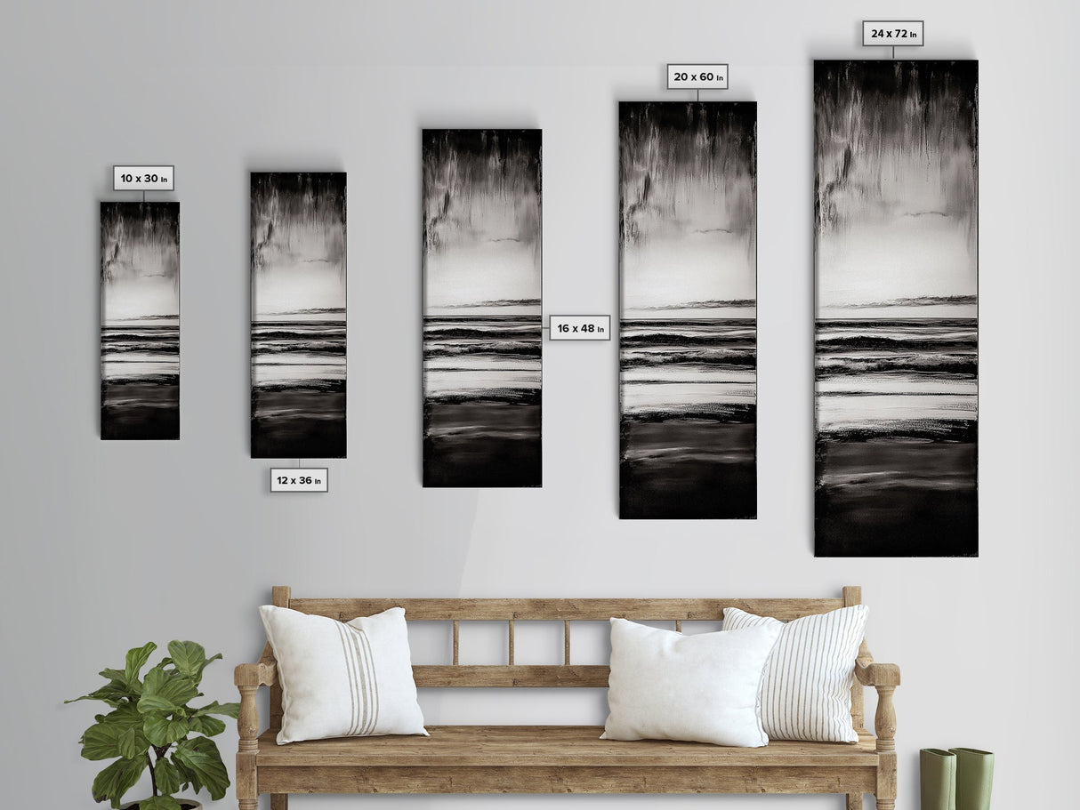Black and White Seascape, Minimalist Ocean Horizon Art, Coastal Nautical Wall Decor, Modern Beach House Artwork, Framed Canvas Print