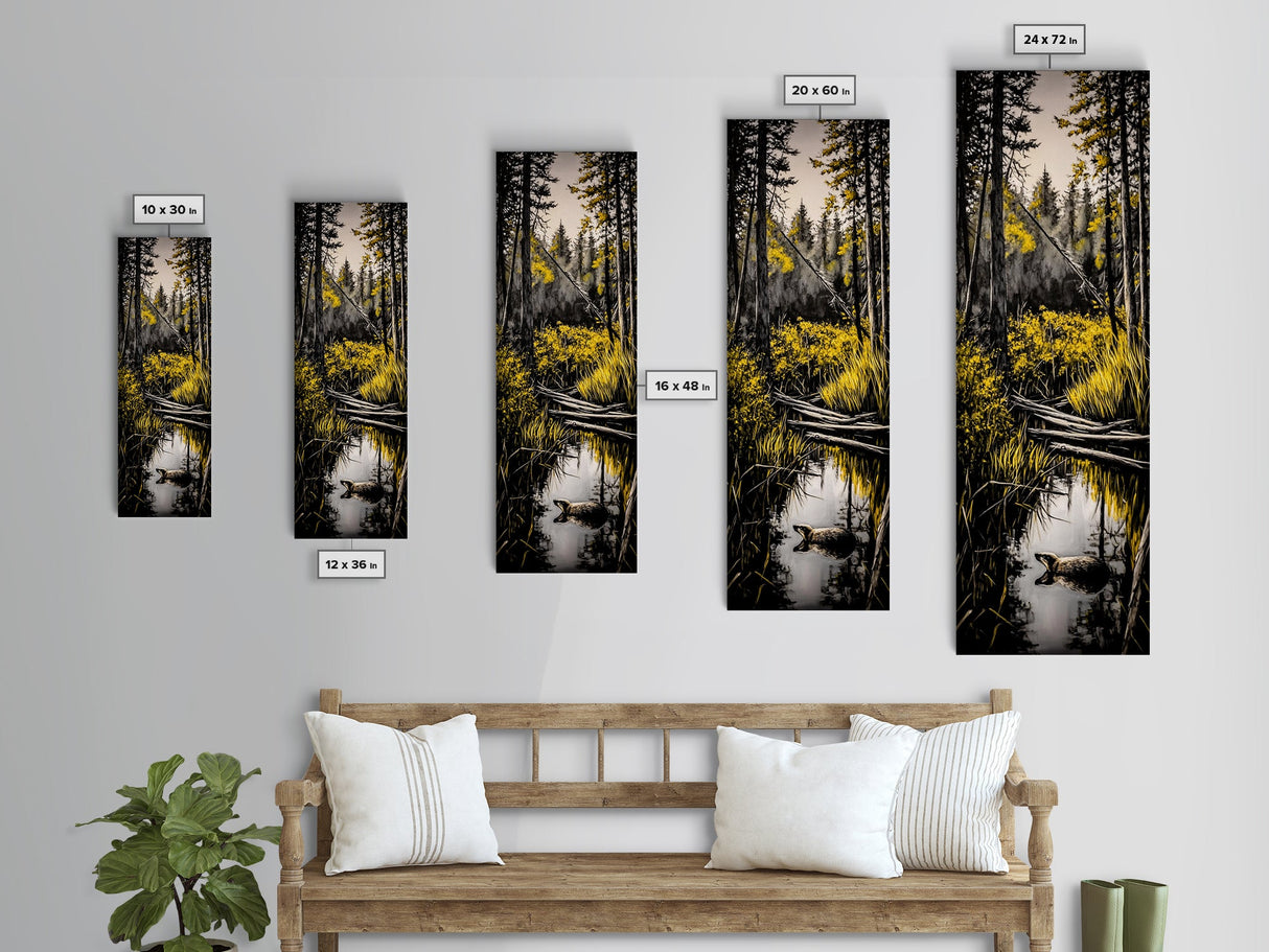 Forest Reflection, Nature Landscape, Wildlife Art, Rustic Cabin Wall Art, Woodland Scene, Canvas Print, Autumn Decor, Moody Atmosphere