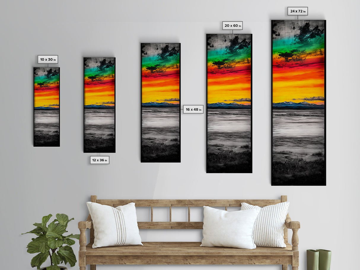 Vibrant Sunset Art, Mountain Landscape Print, Colorful Sky Painting, Modern Nature Decor, Home Wall Art, Large Canvas Print