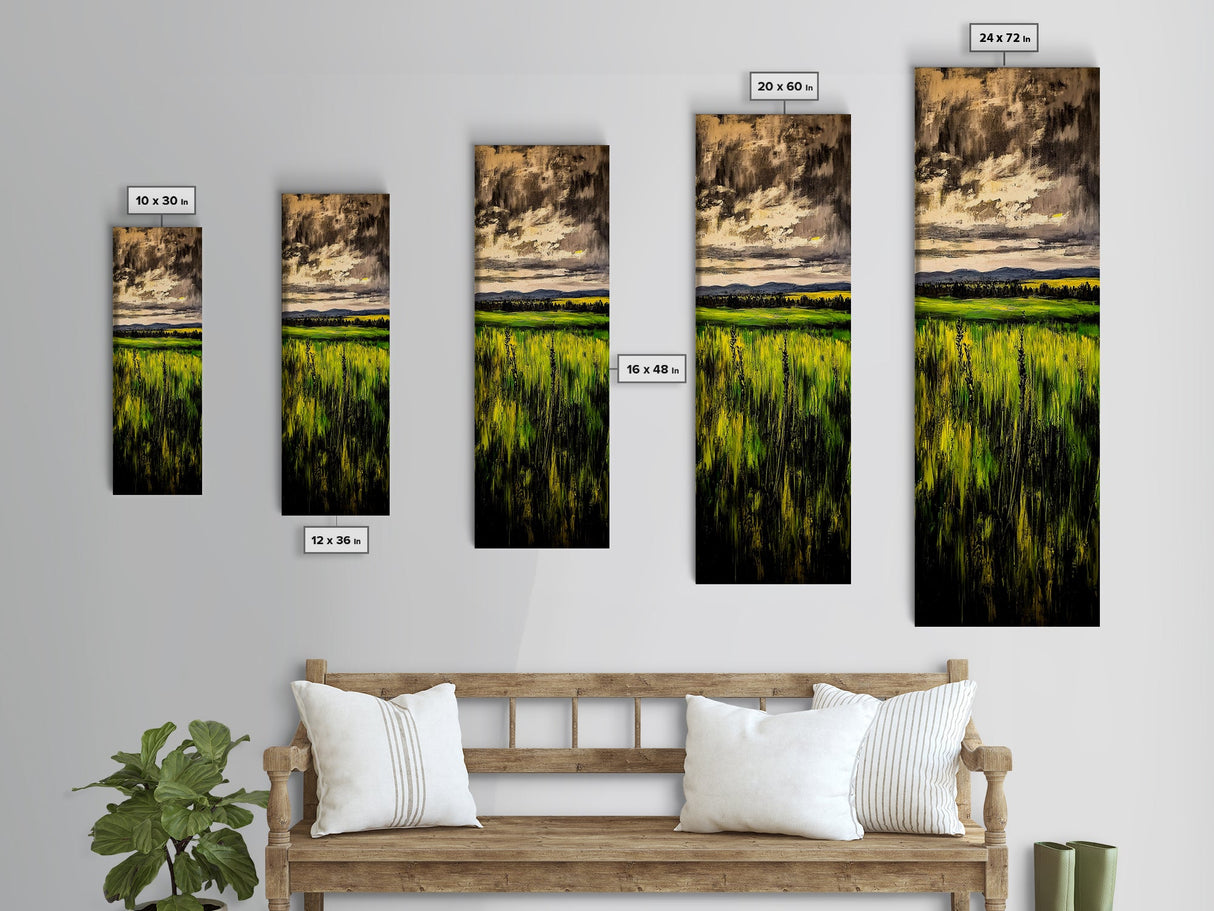 Stormy Sky, Open Fields, Nature Painting, Moody Art, Framed Canvas Print, Minimalist Landscape, Living Room Wall Art, Neutral Color Palette