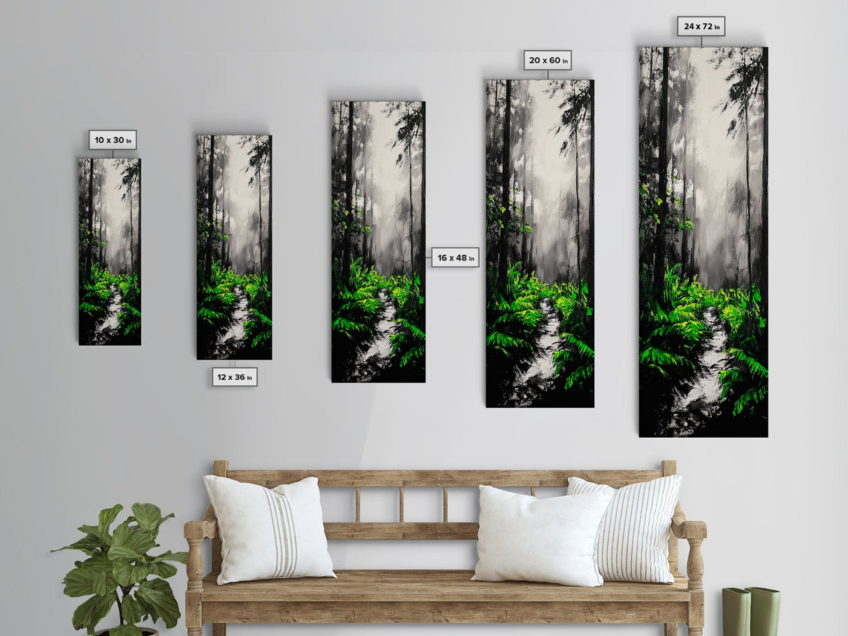 Misty Forest, Green Ferns, Moody Nature, Dark Aesthetic, Wall Decor, Canvas Print, Living Room Art, Modern Minimalist Artwork