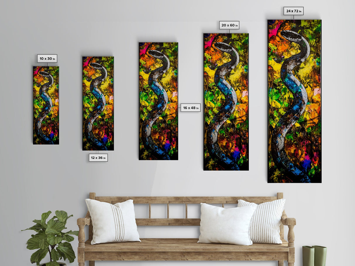 Vibrant Snake, Colorful Wildlife, Bold Abstract, Jungle Theme, Wall Decor, Framed Canvas Print, Living Room Art, Unique Home Design