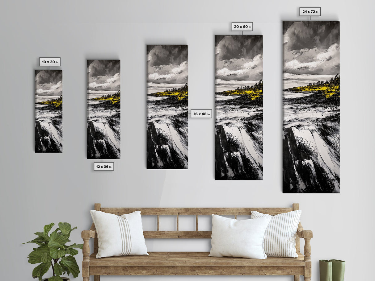 Dramatic Seascape, Stormy Ocean Art, Coastal Painting, Black and White Art, Monochrome Home Decor, Canvas Print, Living Room Accent
