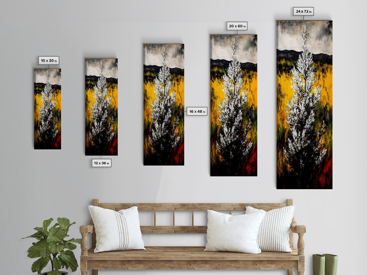 Snowy Tree Landscape, Winter Forest Wall Art, Rustic Nature Painting, Fall Home Decor, Cabin Living Room Artwork, Framed Canvas Print