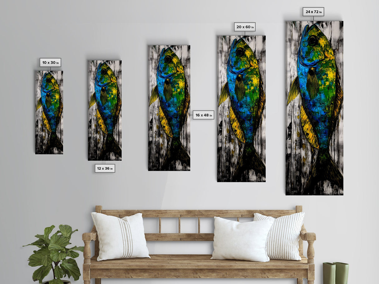 Abstract Fish Art, Coastal Wall Decor, Nautical Home Design, Ocean Themed Painting, Beach House Style, Framed Canvas Print