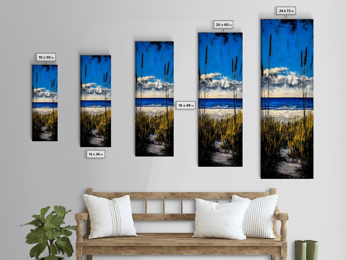 Coastal Dunes, Ocean View, Blue Sky, Framed Canvas Print, Beach Wall Art, Nautical Decor, Living Room Wall Art, Seaside Home Decor
