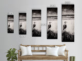 Seagull Portrait, Ocean Waves, Black and White, Framed Canvas Print, Coastal Art, Minimalist Decor, Modern Office Wall Art, Beach House Art