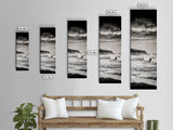 Stormy Waves, Ocean Landscape, Black and White, Framed Canvas Print, Coastal Wall Art, Modern Office Decor, Minimalist Seascape Painting