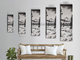 Winter Landscape, Snowy Mountains, Canvas Print, Black and White Photography, Rustic Home Decor, Cozy Cabin Wall Art, Nature Photography