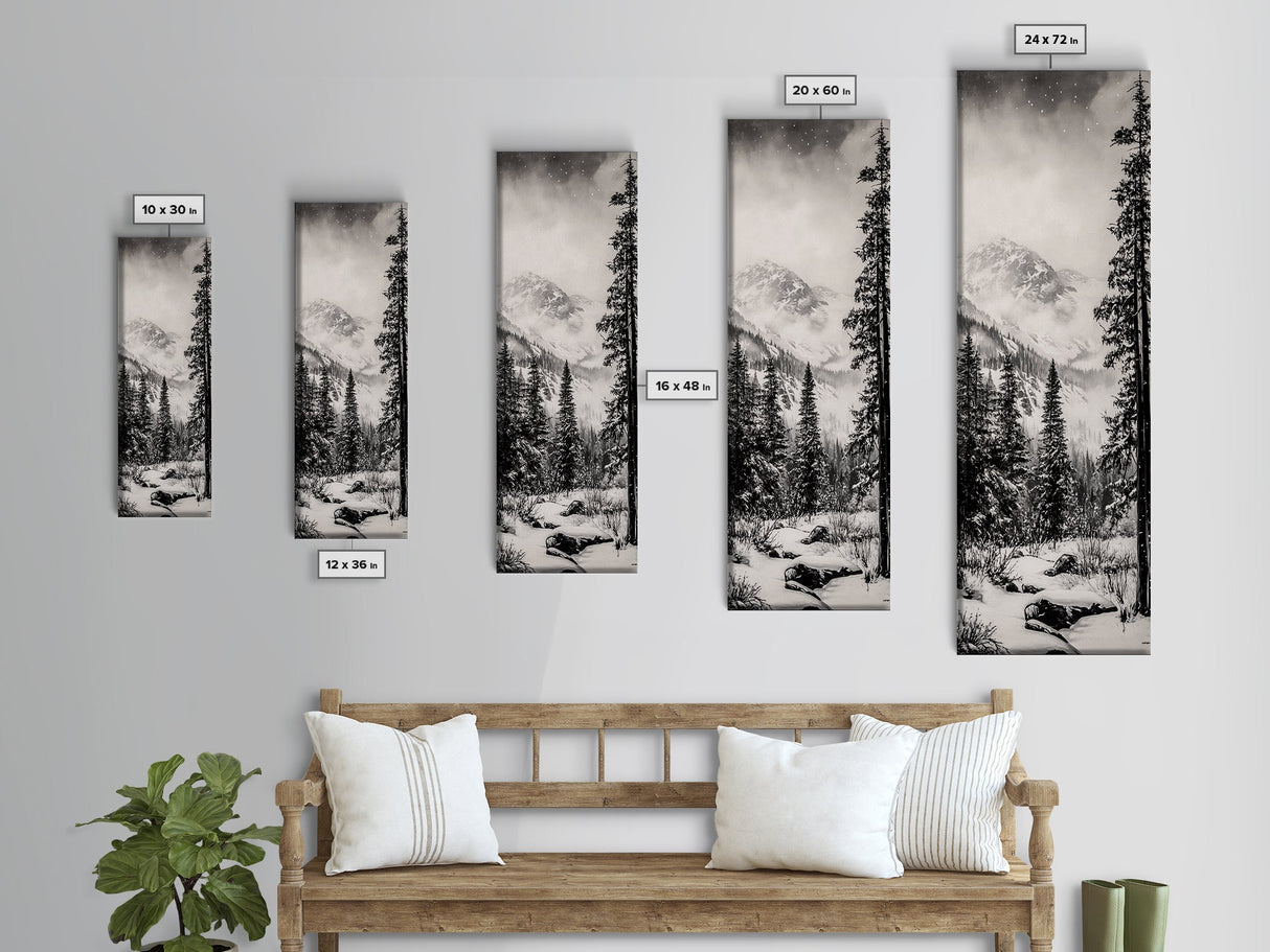 Snowfall Forest, Framed Canvas Print, Winter Scene, Nature Lover Gift, Minimalist Home Decor, Monochrome Art, Living Room Artwork