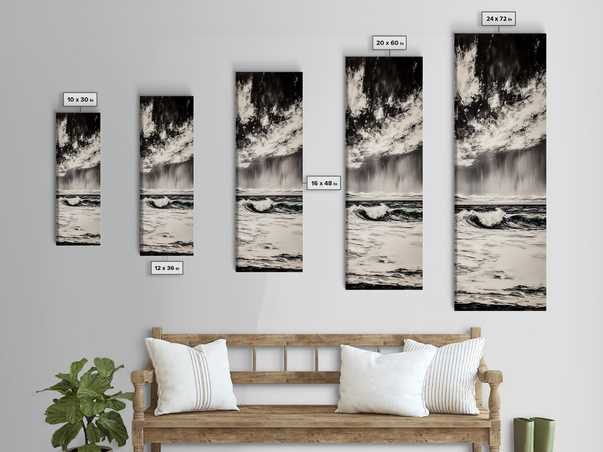 Ocean, Waves, Storm, Canvas Print, Coastal Wall Art, Beach House Decor, Dramatic Seascape, Minimalist Monochrome, Nautical Theme Artwork