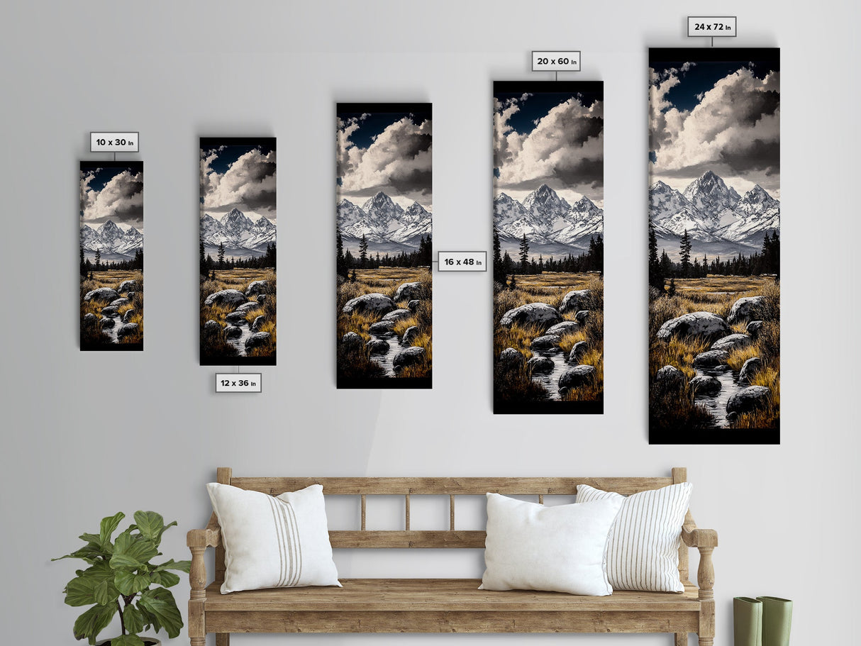 Snowy Mountains, Dramatic Sky, Wilderness Scene, Framed Canvas Print, Rustic Wall Art, Cabin Decor, Nature Inspired Artwork