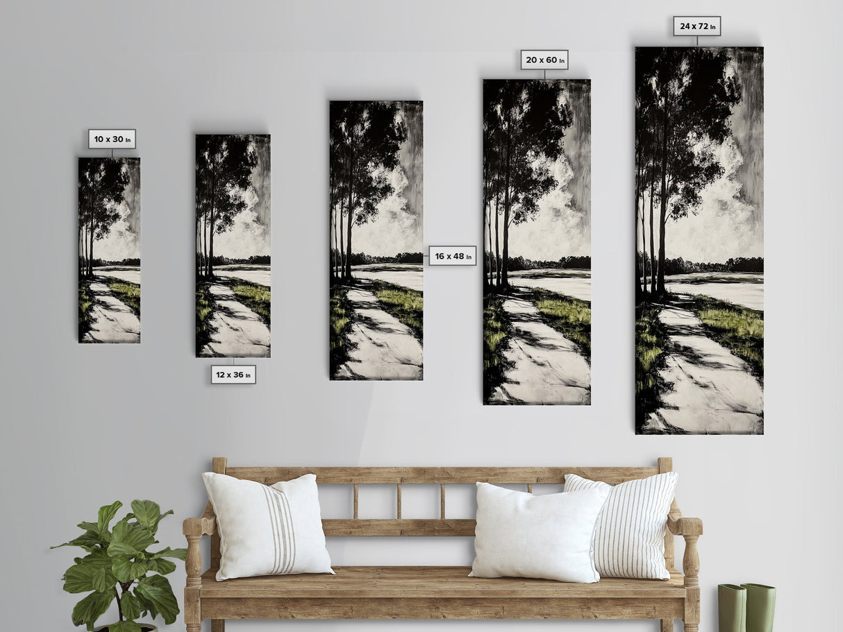 Pathway Trees, Black and White Art, Forest Landscape, Framed Canvas Print, Minimalist Wall Art, Nature Decor, Tranquil Home Artwork