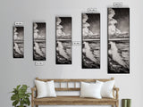 Ocean Power, Wave Crash, Coastal Landscape, Dramatic Seascape, Framed Canvas Print, Black and White Wall Art, Beach House Decor