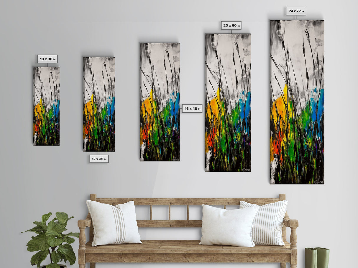 Wild Grasses, Abstract Landscape, Nature Inspired, Vibrant Color, Framed Canvas Print, Modern Boho Art, Bedroom Wall Decor