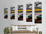 Boat on Shore, Sunset Painting, Coastal Decor, Nautical Wall Art, Framed Canvas Print, Living Room Art, Rustic Seascape, Ocean Scene